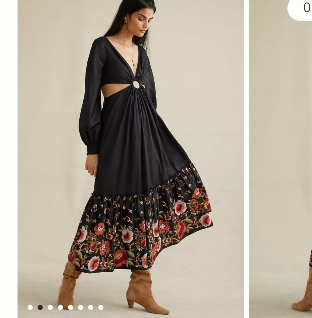 GEISHA DESIGNS KAROLINA CUT-OUT FLORAL MAXI BLACK DRESS Geisha Designs